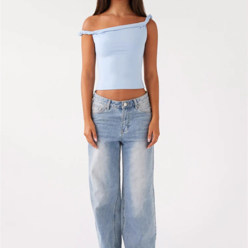 Peppermayo Exclusive - Solace Soul Twist Shoulder Top - Baby Blue size 0